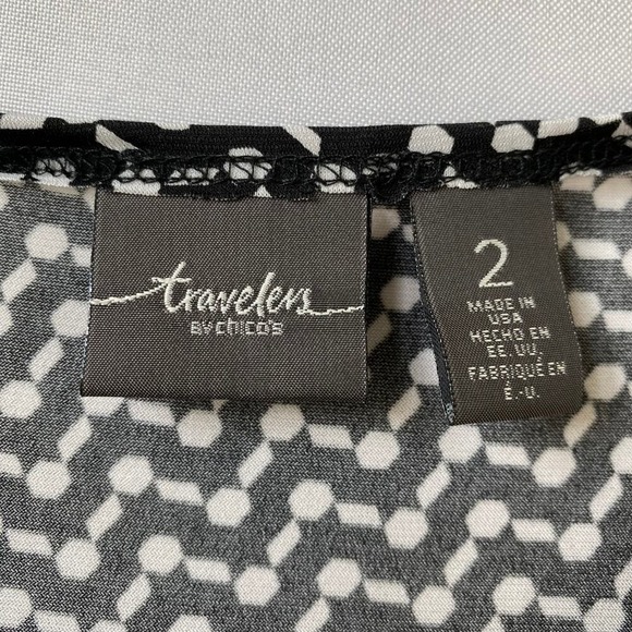 Chico's Travelers Asymmetrical Tunic Top Women L Black Geo Stripes Lagenlook VTG - Picture 6 of 12